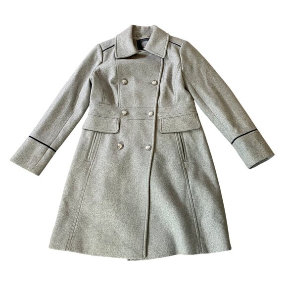 Vince Camuto Midi Coat Gray Double-Breasted Black Trim Wool Bend Medium - Picture 1 of 15